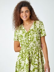 Roman Green Floral Print Button Detail Maxi Dress - Image 4 of 5