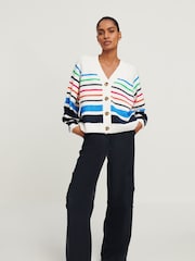 White Rainbow Stripe Button Through Cardigan - Image 2 of 2