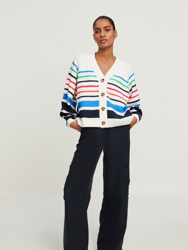 White Rainbow Stripe Button Through Cardigan - Image 2 of 2