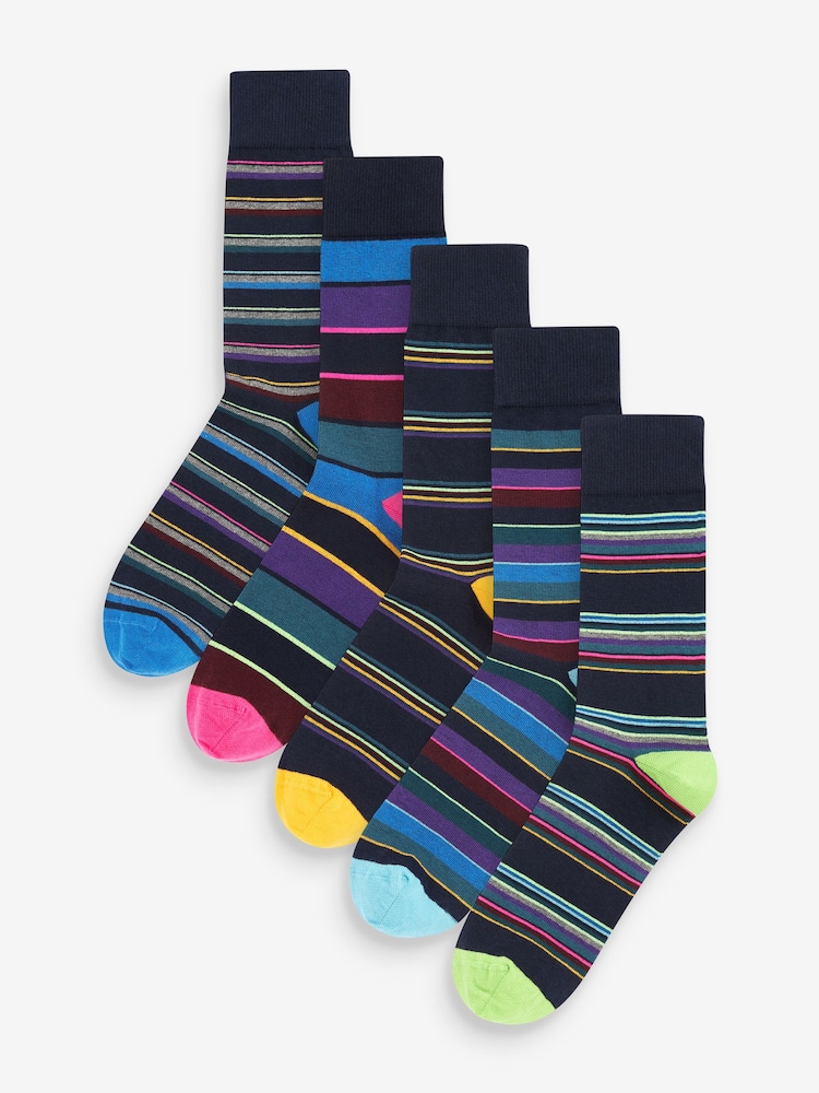 Blue Stripe Pattern Socks 5 Pack - Image 1 of 1