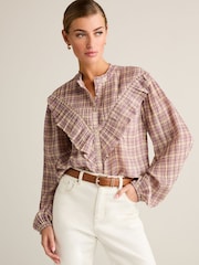 Pink/Cream Ruffle Check Long Sleeve Blouse - Image 1 of 7