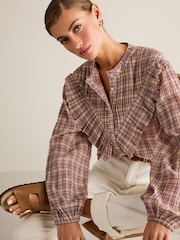Pink/Cream Ruffle Check Long Sleeve Blouse - Image 3 of 7