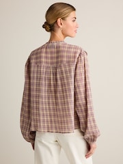 Pink/Cream Ruffle Check Long Sleeve Blouse - Image 4 of 7