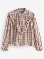 Pink/Cream Ruffle Check Long Sleeve Blouse - Image 6 of 7