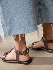 Chocolate Brown Regular/Wide Fit Forever Comfort® Leather T-Bar Sandals - Image 3 of 8