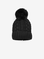 Black Cable Knit Pom Pom Beanie Hat (3mths-16yrs) - Image 1 of 2