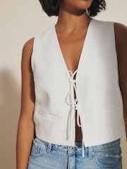 White Tie Front Textured Waistcoat - Image 4 of 6
