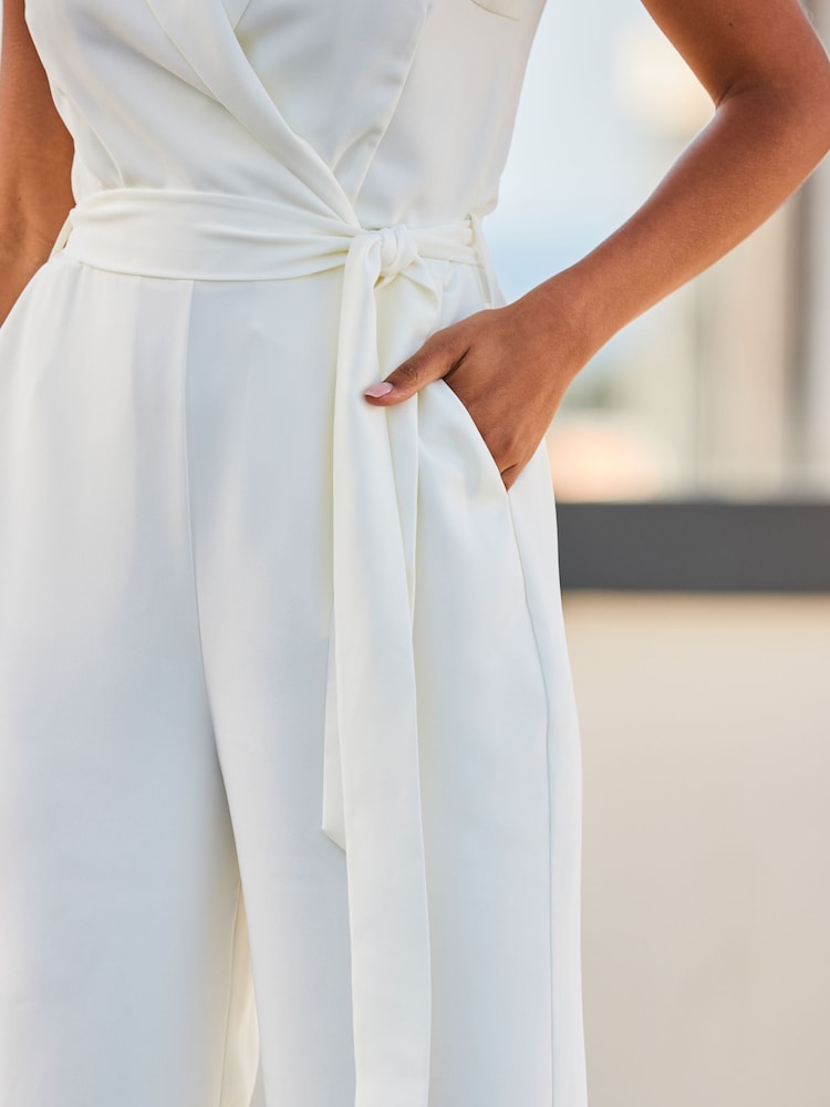 Sosandar Cream Wide Leg Halterneck Tailored Jumpsuit - Image 5 of 5