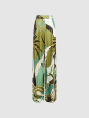 Reiss Green Print Luna Wide Leg Mid Rise Printed Trousers - Image 2 of 6