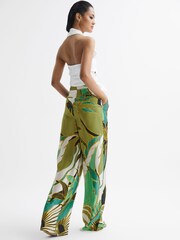 Reiss Green Print Luna Wide Leg Mid Rise Printed Trousers - Image 5 of 6