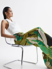 Reiss Green Print Luna Wide Leg Mid Rise Printed Trousers - Image 6 of 6