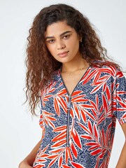 Roman Multi Textured Leaf Stretch Zip Detail Top - Image 1 of 5