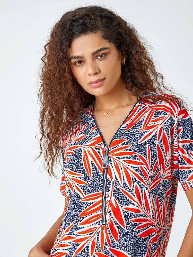 Roman Multi Textured Leaf Stretch Zip Detail Top - Image 1 of 5