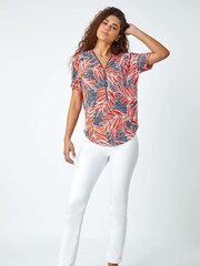 Roman Multi Textured Leaf Stretch Zip Detail Top - Image 2 of 5