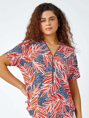 Roman Multi Textured Leaf Stretch Zip Detail Top - Image 4 of 5