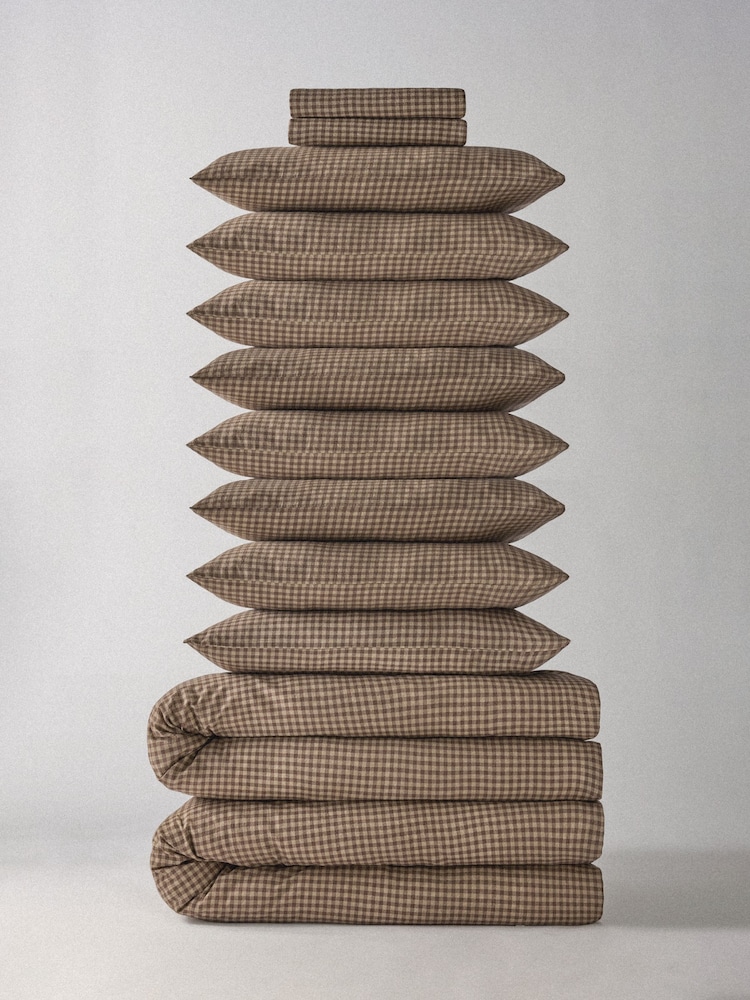 The Set 2 Pack Natural Gingham Cosy Brushed Cotton Bedsets with Fitted Sheets and Extra Pillowcases - Image 1 of 4