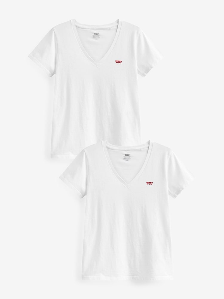 Levi's® White 100% Cotton V-Neck T-Shirts 2 Pack - Image 1 of 4