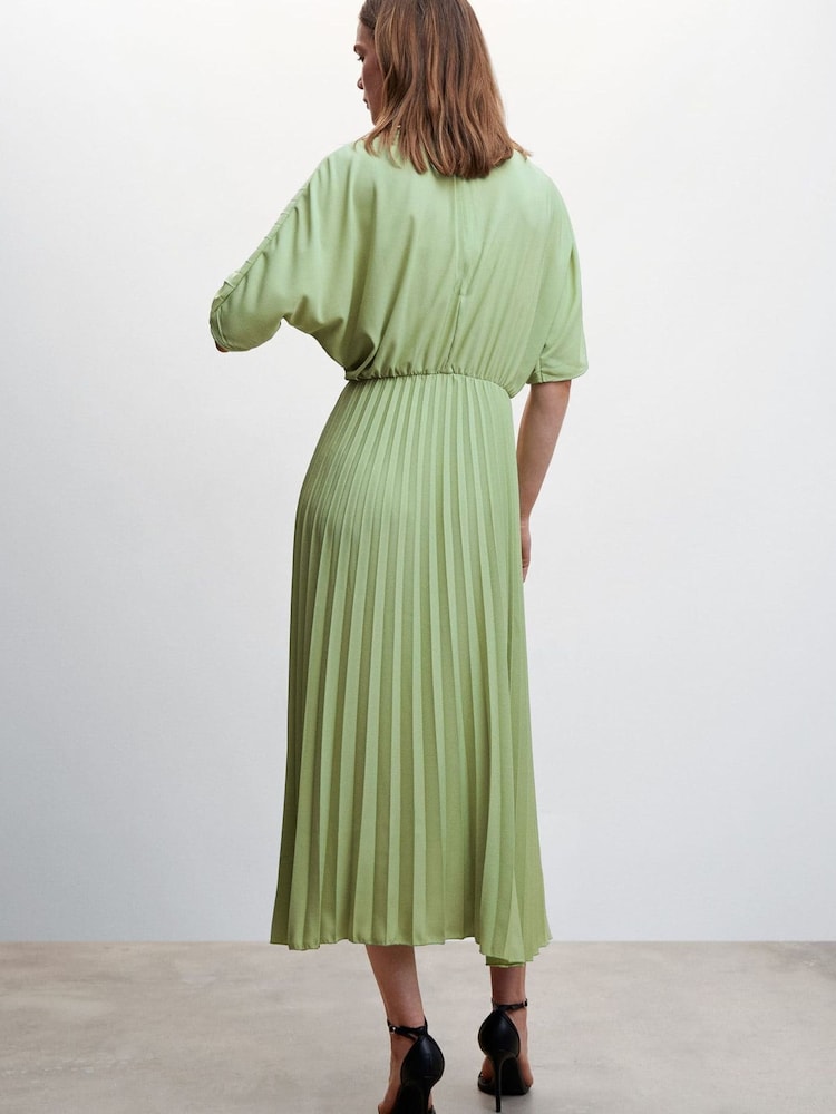 Mango White Pleated Long Dress - Image 2 of 5 Mango White Pleated Long Dress - Image 2 of 5