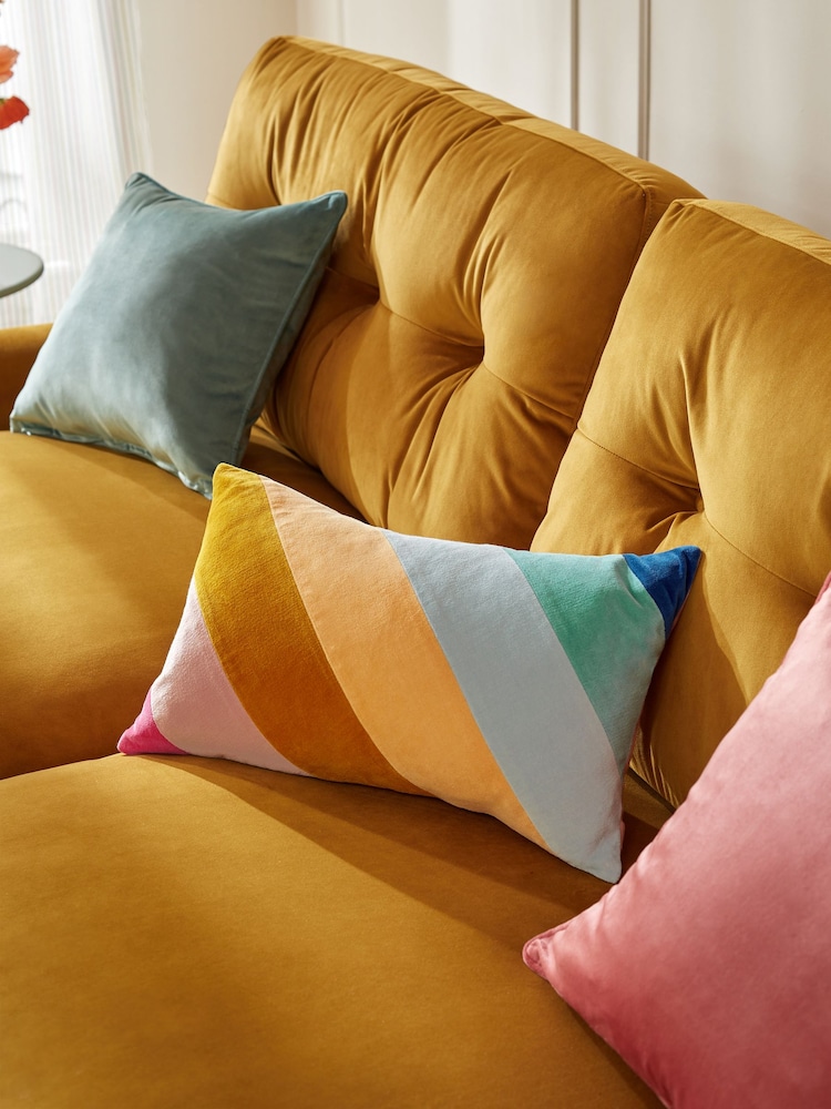 Multi Pastel Velvet Stripe Cushion - Image 1 of 5
