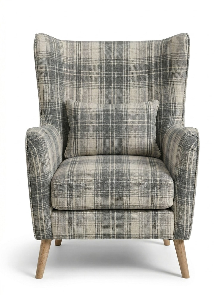 Versatile Check Nevis Grey Pendry Large Highback Armchair - Image 2 of 6
