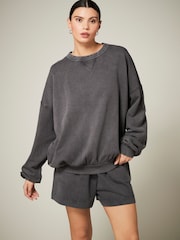 Charcoal Grey Washed Bermuda Knee Jersey Shorts - Image 1 of 6