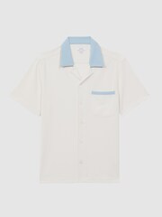 Reiss Ecru/Blue Troon Cuban Collar Contrast Shirt - Image 2 of 4