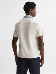 Reiss Ecru/Blue Troon Cuban Collar Contrast Shirt - Image 4 of 4
