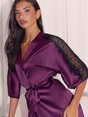 紫色 - Lipsy Lace Detail Satin Robe - 图片2 / 5