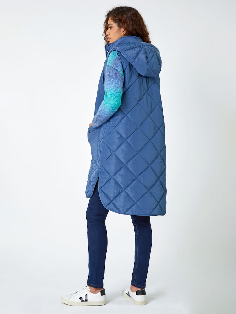 Roman Blue Quilted Longline Hooded Gilet - Image 2 of 5 Roman Blue Quilted Longline Hooded Gilet - Image 2 of 5
