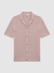 Reiss Dusty Pink Lunar Textured Cuban Collar Button-Through Shirt - Image 2 of 4