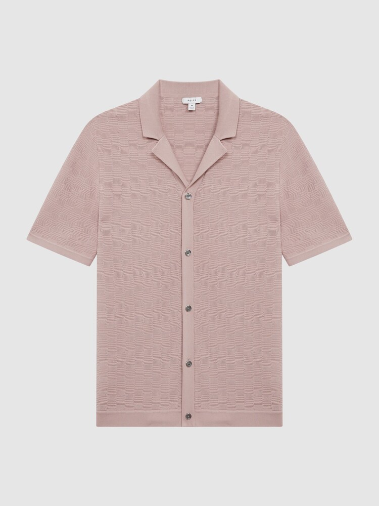 Reiss Dusty Pink Lunar Textured Cuban Collar Button-Through Shirt - Image 2 of 4