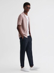 Reiss Dusty Pink Lunar Textured Cuban Collar Button-Through Shirt - Image 3 of 4