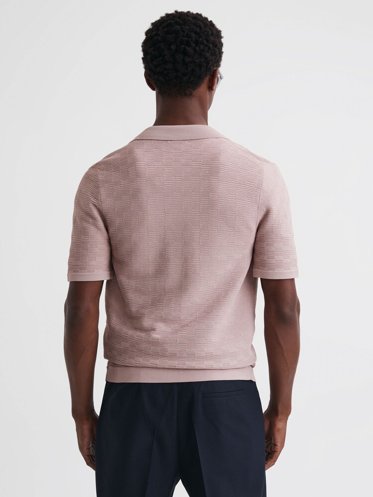 Reiss Dusty Pink Lunar Textured Cuban Collar Button-Through Shirt - Image 4 of 4