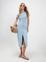 River Island Blue Button Cap Sleeve Denim Mini Dress - Image 1 of 4