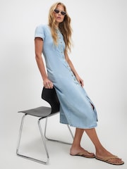 River Island Blue Button Cap Sleeve Denim Mini Dress - Image 3 of 4