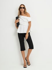 River Island Cream Short Sleeve Drape Peplum Top - Image 1 of 4