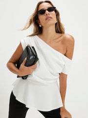 River Island Cream Short Sleeve Drape Peplum Top - Image 2 of 4