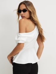 River Island Cream Short Sleeve Drape Peplum Top - Image 3 of 4