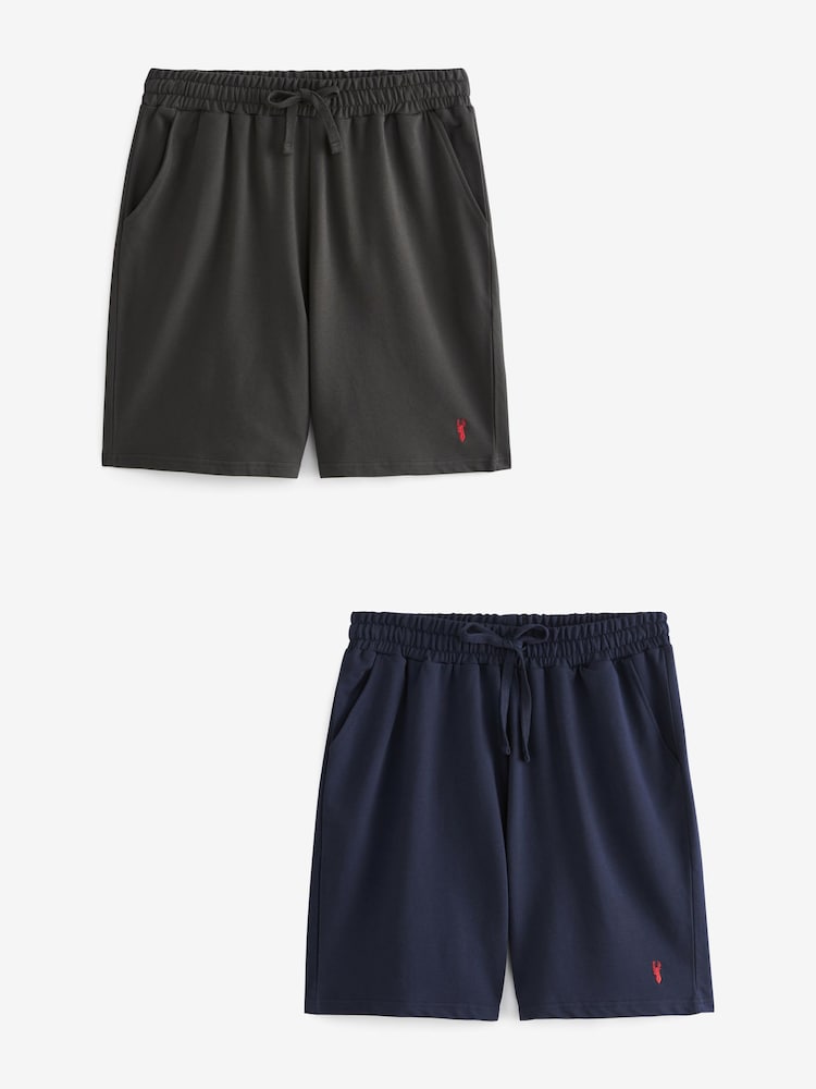Navy Blue/Dark Grey Lightweight 100% Cotton Joggers Shorts 2 Pack - Image 1 of 11