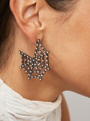 Silver Tone Halloween Spider Web Hoop Earrings - Image 2 of 3