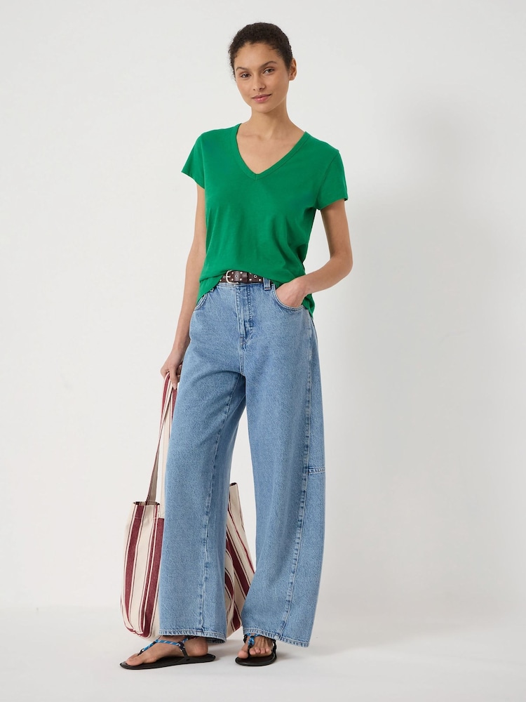 Hush Green Slim Fit Slub Cotton V-Neck T-Shirt - Image 1 of 5