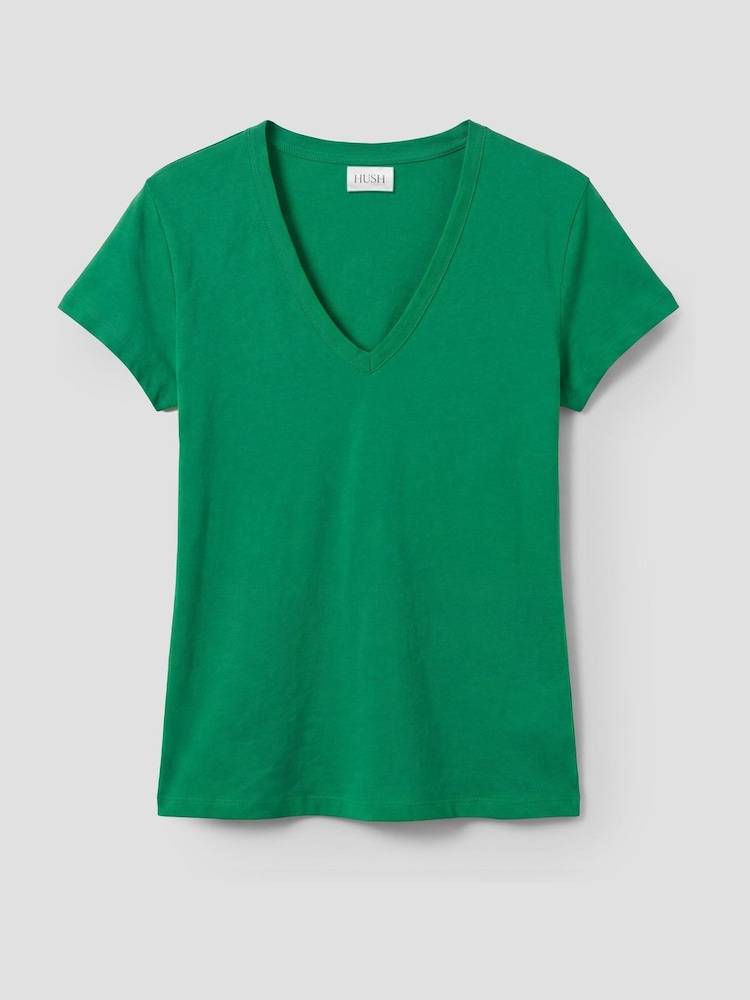 Hush Green Slim Fit Slub Cotton V-Neck T-Shirt - Image 5 of 5
