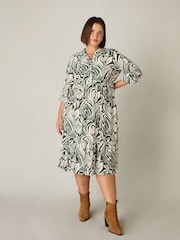 Live Unlimited Green Curve Abstract Print Button Through Shirt Dress - Image 1 of 4