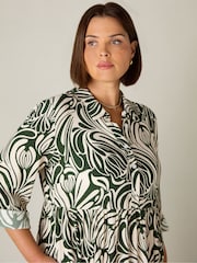 Live Unlimited Green Curve Abstract Print Button Through Shirt Dress - Image 2 of 4