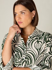 Live Unlimited Green Curve Abstract Print Button Through Shirt Dress - Image 3 of 4