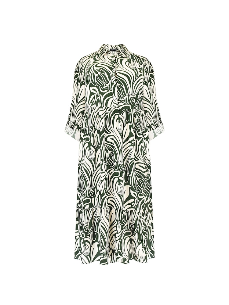 Live Unlimited Green Curve Abstract Print Button Through Shirt Dress - Image 4 of 4