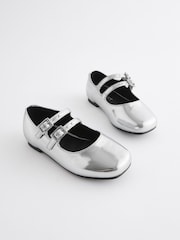 Silver Metallic Double Strap Shoes - Image 1 of 5