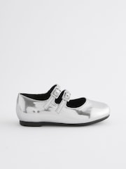 Silver Metallic Double Strap Shoes - Image 2 of 5