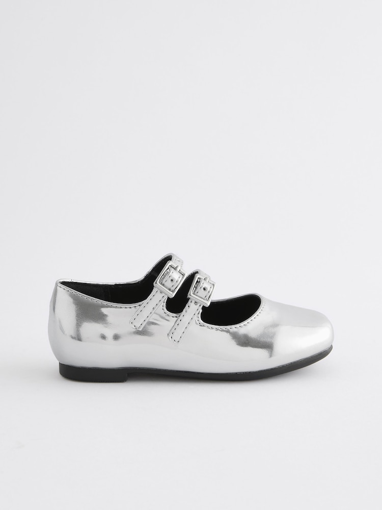 Silver Metallic Double Strap Shoes - Image 2 of 5