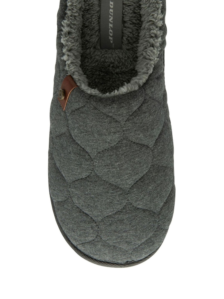 Dunlop Grey Mens Quilted Mule Slippers - Image 4 of 4